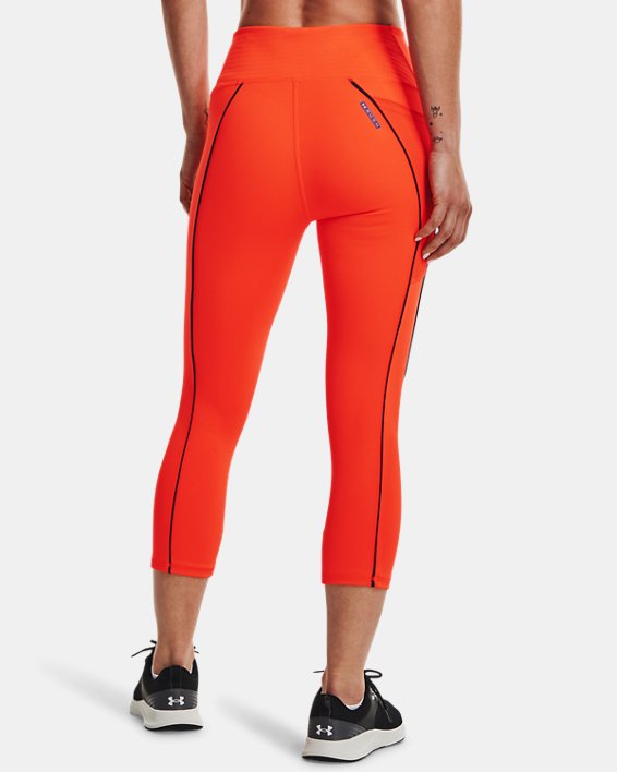 Women's UA RUSH™ HeatGear® No-Slip Waistband Pocket Capris, Orange, pdpMainDesktop image number 2